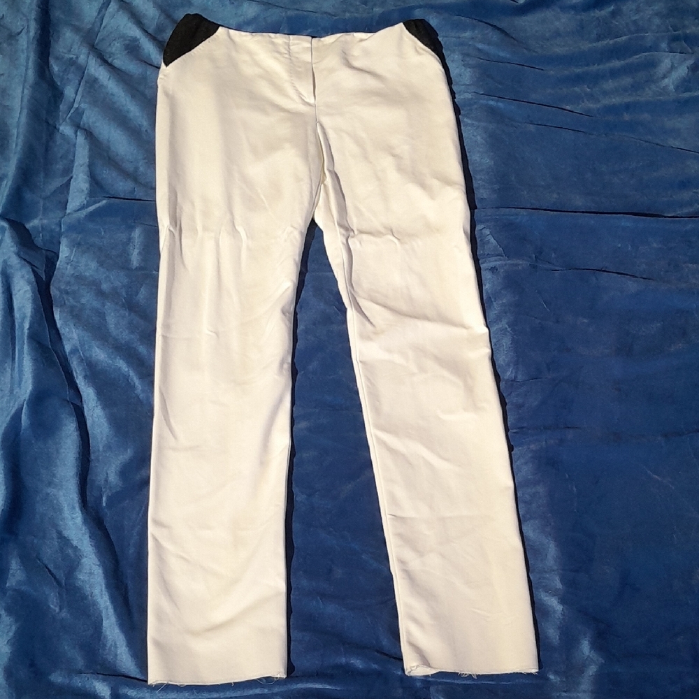 Armani Collezioni White Pants with Black Logo Detail